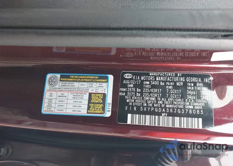 2018 Kia Sorento 2.4L Lx z USA, uszkodzony, nr VIN 5XYPGDA36JG378085
